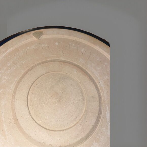 Susan DeMay Floral Blue Pottery Two Piece Chip And Dip Set Signed - Picture 7 of 12